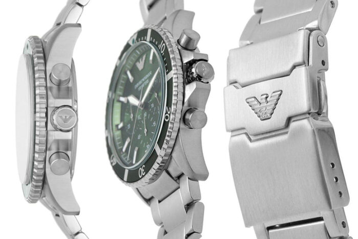 Emporio Armani Diver Chronograph Green Dial Silver Steel Strap Watch For Men - AR11500 - Image 5